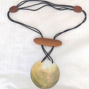 Iridescent Shell Pendant Necklace with Black Cord